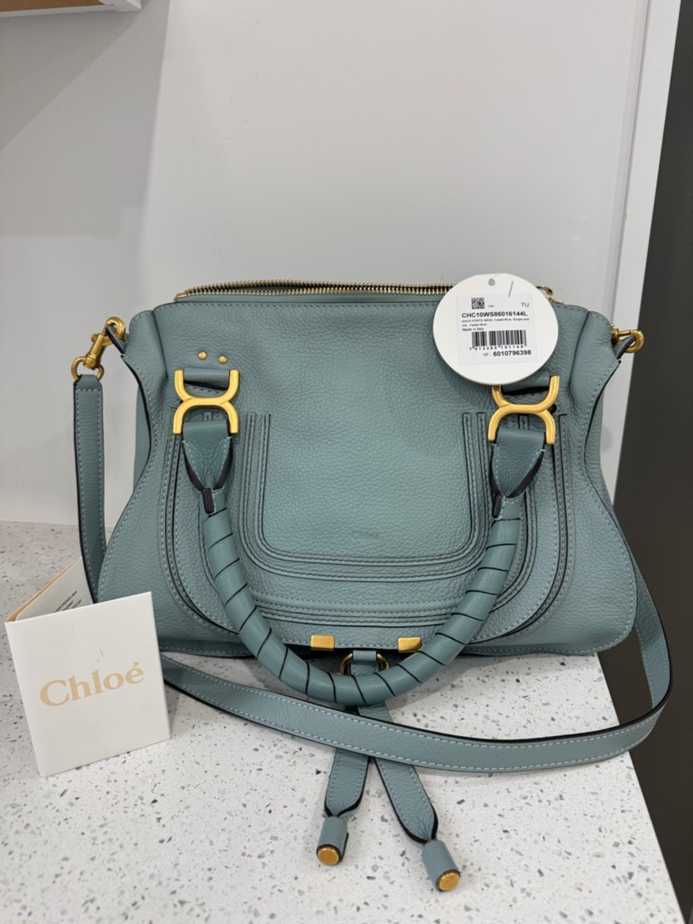 Chloe Medium Marcie  Crossbody Satchel in Faded Blue